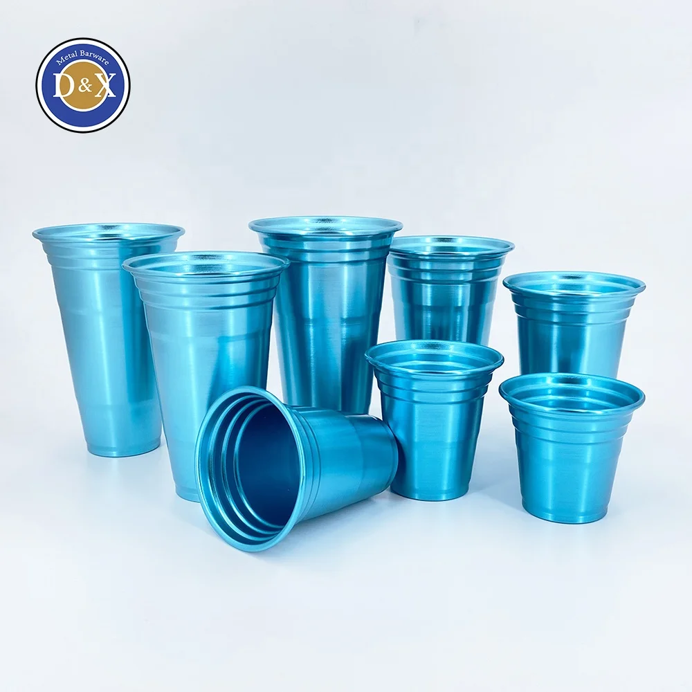 Custom Colored Party Cup Promotional Disposable Aluminum Drinking Cup Beer Metal Tumbler Reusable Aluminum Cup