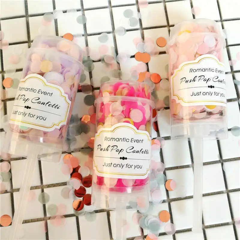 Wedding party colorful confetti push toy flower scattering round confetti push tube push pop for Baby shower Surprise activity