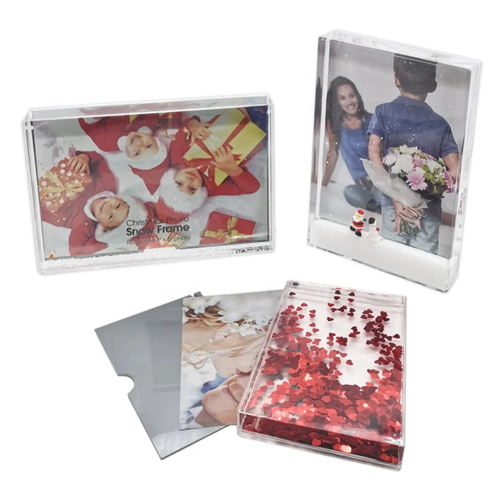 rectangle crystal water cube personalized aqua confetti block silver glitter picture photo frame for home decorations