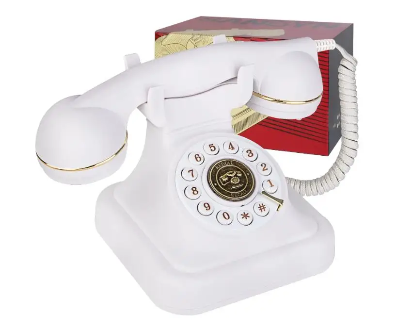 Retro Landline Telephone Classic Rotary Design Old Fashioned Corded Desk Phone for Home and Office