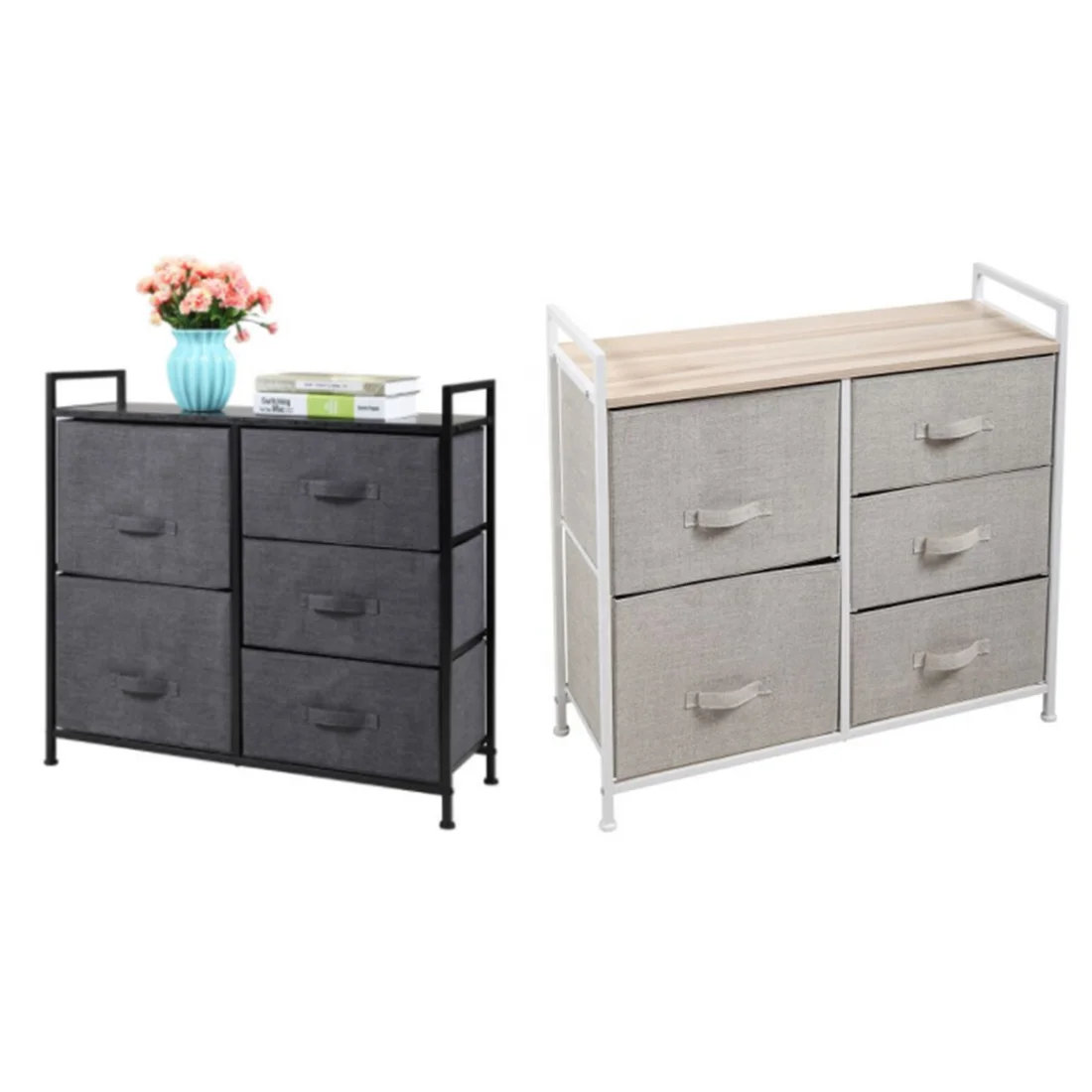 US warehouse 3-Tier Storage Dresser with 5 Non-woven Fabric Drawers for Living Room, Bedroom and Entryway