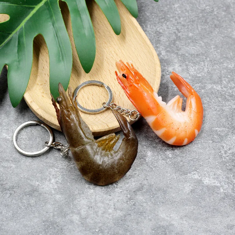 Funny Simulation Shrimp Key chains PVC Prawn Keyring Food Sea Animal Shrimp Kid Toy Woman Girl Jewelry Accessory Shrimp Keychain