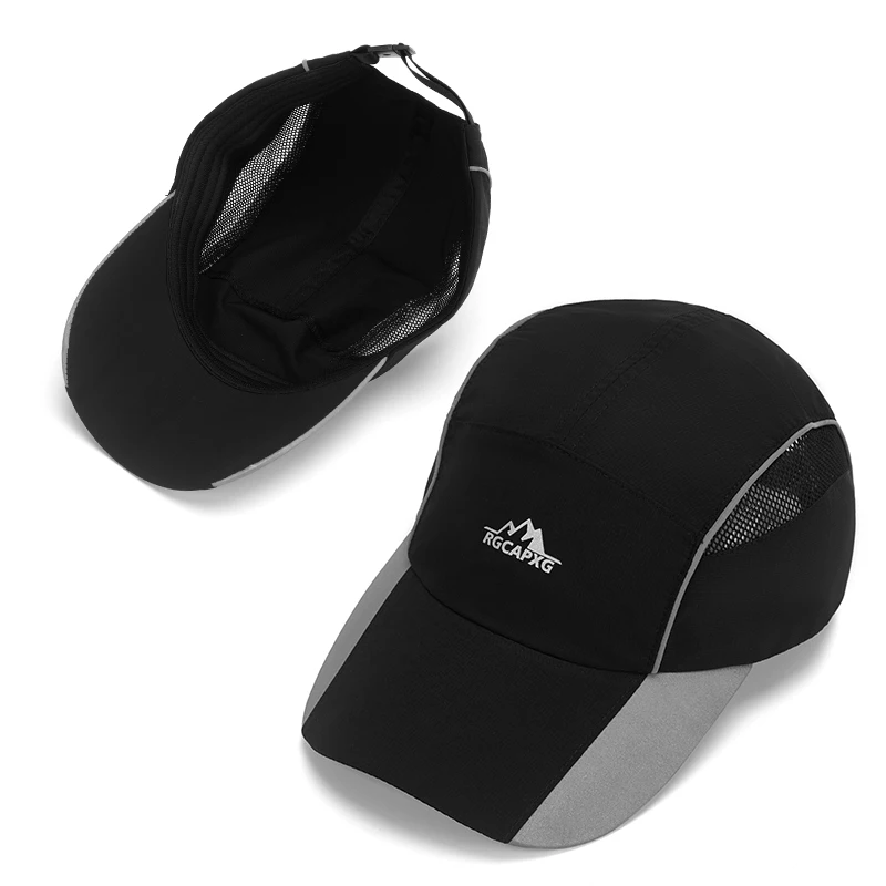 High Quality Quick Dry Running Sports Hats Gray Black Custom Cheap Baseball Cap With Breathable Mesh