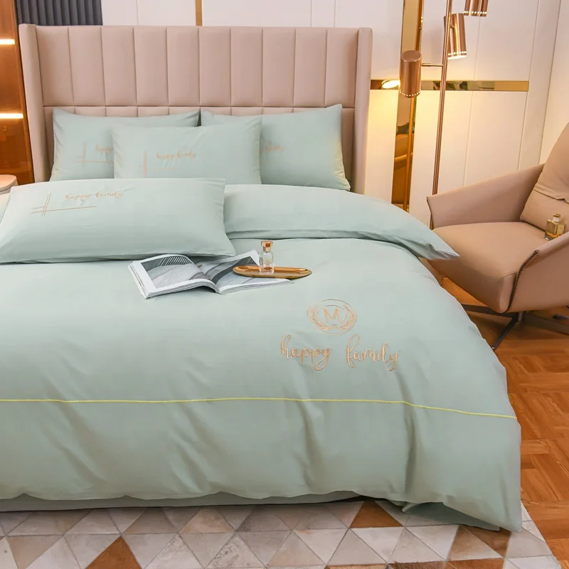 tradition design luxury sheet sets bedding wholesale duvet cover embroidered 100% cotton  4pcs bed sheet  with pillow case set