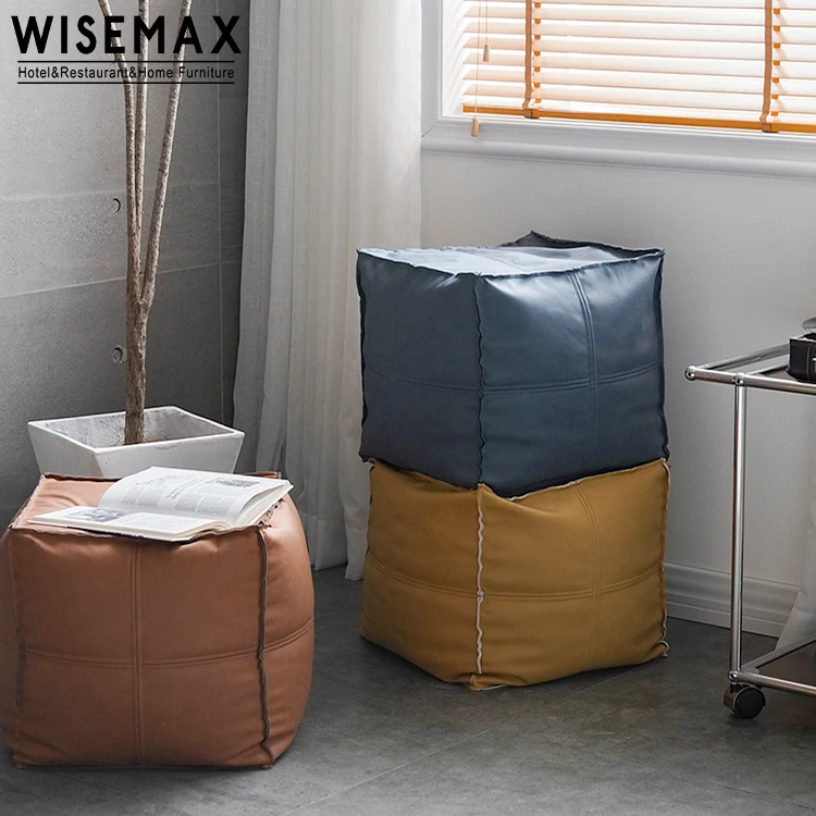 WISEMAX FURNITURE Hot sale living room furniture Modern simple Square waterproof leather ottoman stool Foot stool for home