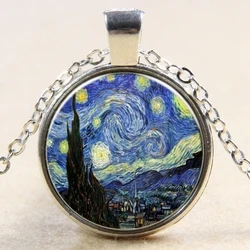 SUYAN Jewelry Factory Price Wholesale Personalized Unique Starry Night Painted Round Pendant Necklace Vintage Jewelry Necklace
