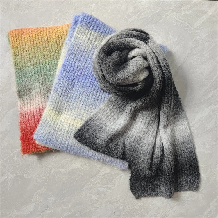 Wholesale Hot Custom Label Womens And Mens Cold Weather Wool Blended Recycled Fabric Knitted Scarf