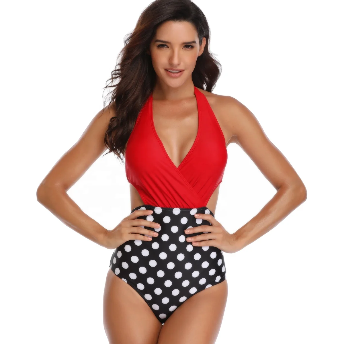 hot sell in korea red and black dot monokini swimsuit women sexy swimwear & beachwear