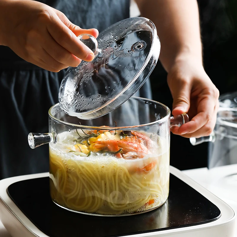 big size transparent clear pyrex glass cooking pot