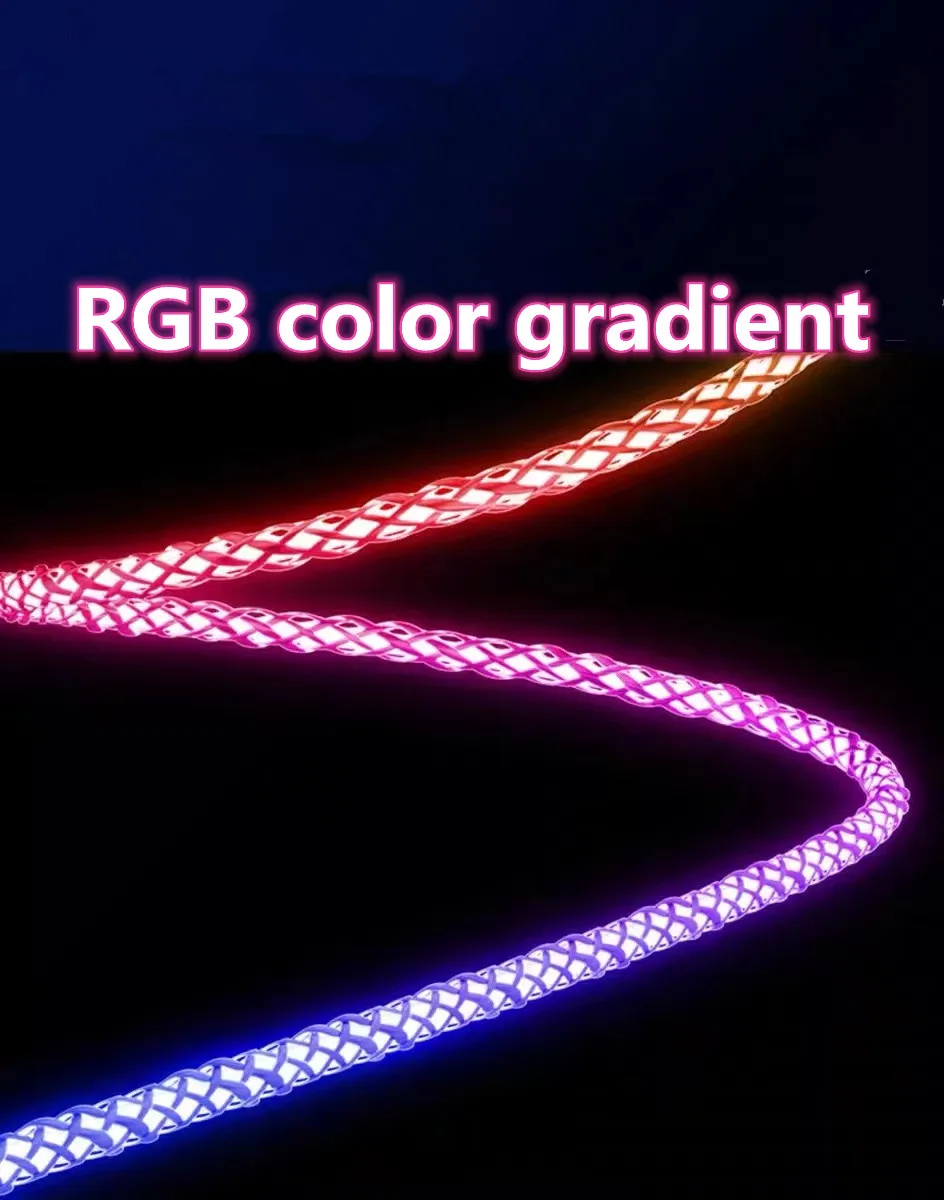 Colorful LED Shining 5Pin 8Pin 24Pin Flowing Light USB3.0 Data PD Charge RGB Cable USB A USB C to Micro Lighting Type-C
