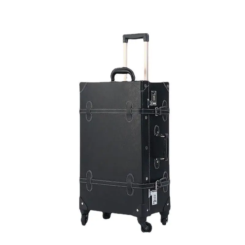 Vintage 13 Inch Train Case Unisex Factory Embossed PU Leather Spinner Luggage Set with Trolley for Men and Women