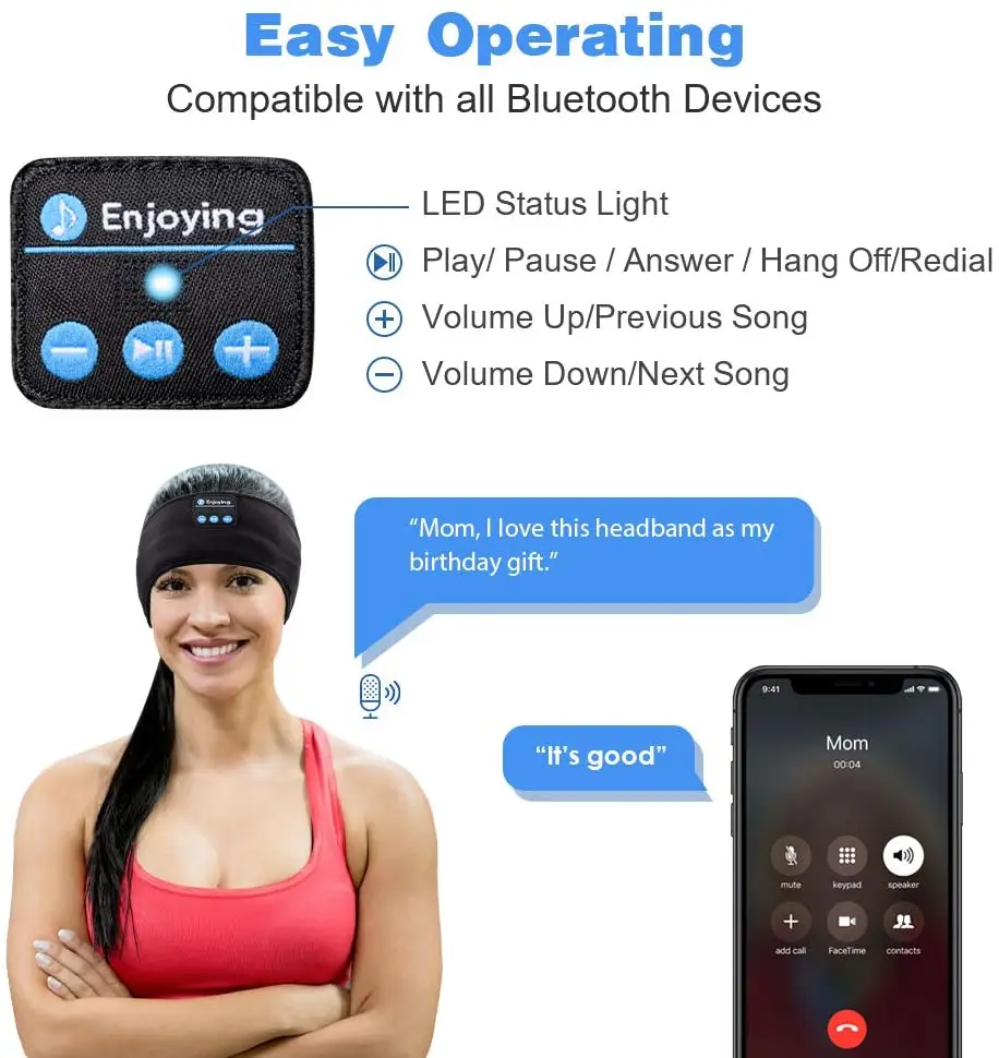 Universal Wireless Blue tooth Headband Sleep Headset Sports Earphones Headphones for Insomnia Meditation Yoga Workout Running