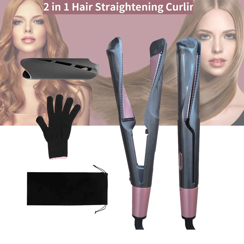 2 in 1 Hair Styling Tools Hair Straightener And Curler  LCD Digital Display Tourmaline Twisted Hair Curling