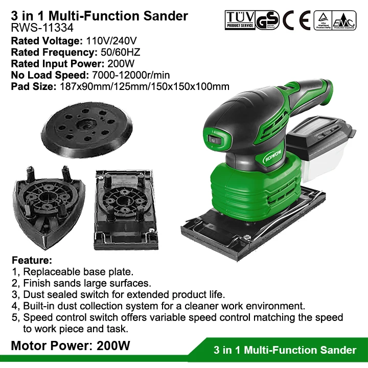 200W Portable Mini Electric Random Orbital Sander Woodworking 3 in 1 Multi-Function Wood Detail Finishing Orbit Sheet Sanders