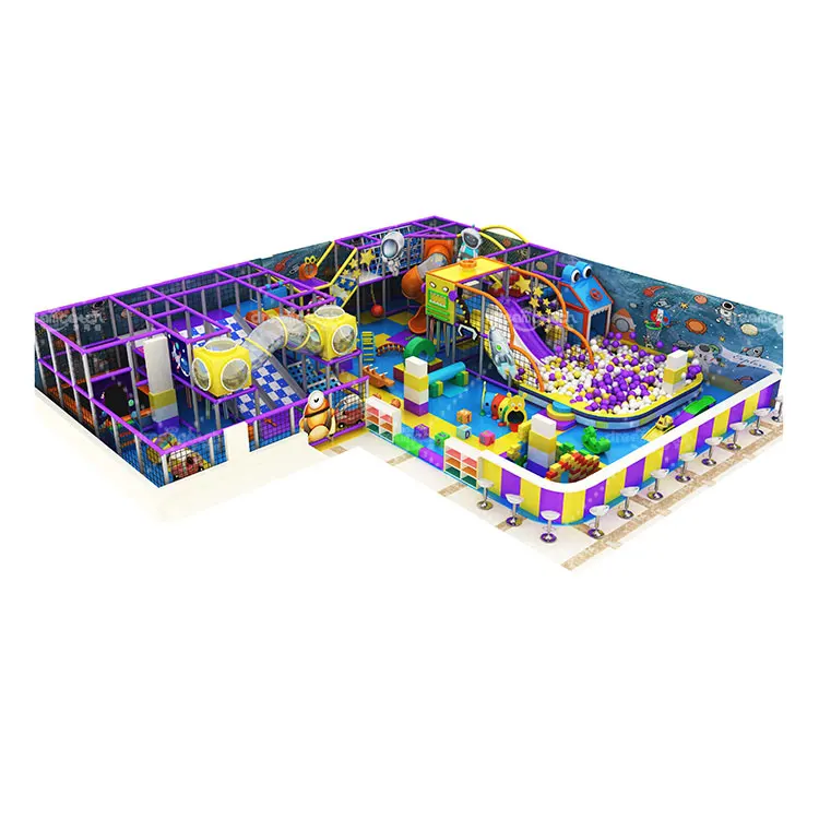 Commercial children small wood party center toys slide soft play equipment indoor kids playground