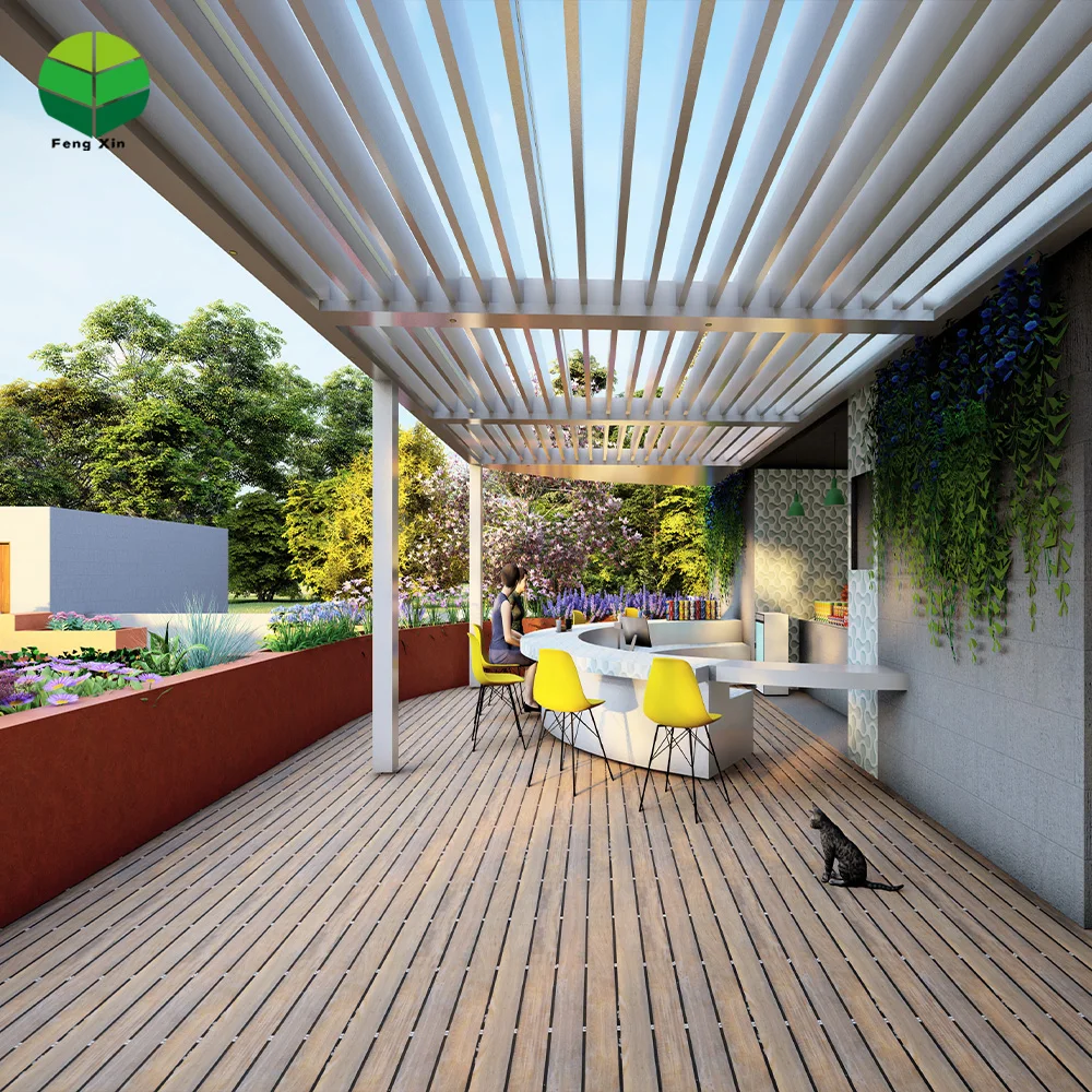 Motorized Garden Shed Bioclimatic Louvre Arches Roof Remote Control Outdoor Pergolas Outdoor