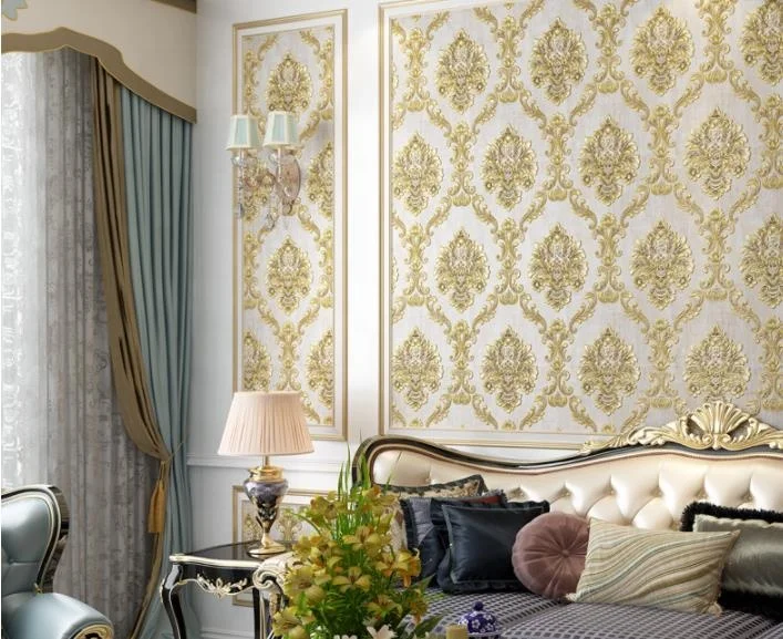 European 3D Non-woven Wallpaper Retro Living Room Bedroom Wallpaper Fine Pressed Stereo Relief Retro Home Decoration Decorative