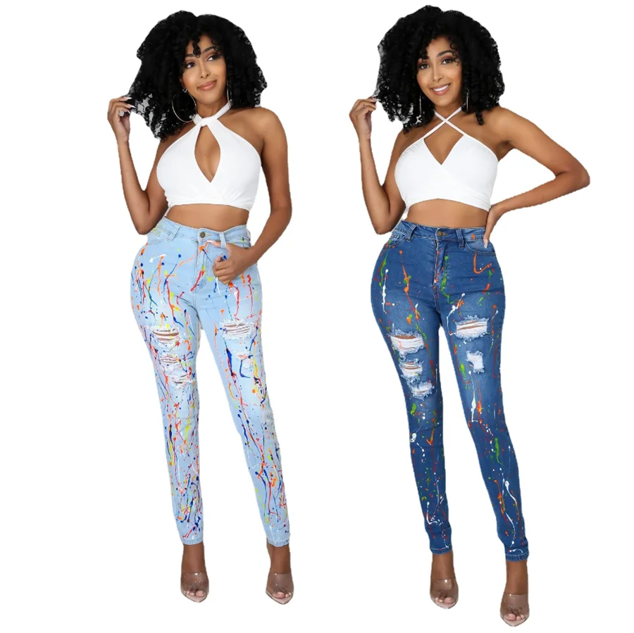 Factory wholesale slim skinny women long jeans fashion high waist elastic stretch ladies jeans