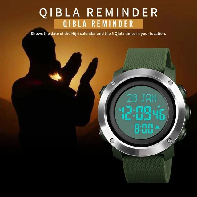 SKMEI 1728 мусульманский компас Qibla выбор города Закладка Спортивные Цифровые мужские наручные часы Azan
