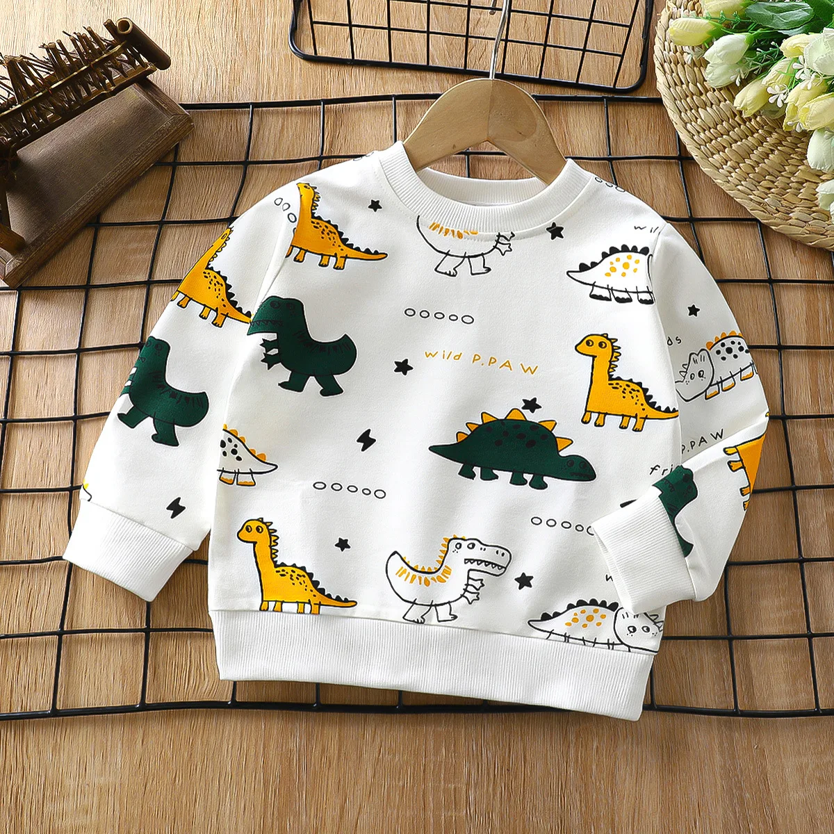 cotton kids thicken rainbow hoodies shirts children pajama print dinosaur animals suit shirts children sweater pajamas