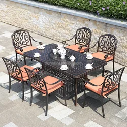 Casual outdoor patio furniture aluminium dining set six seat chairs and BBQ table