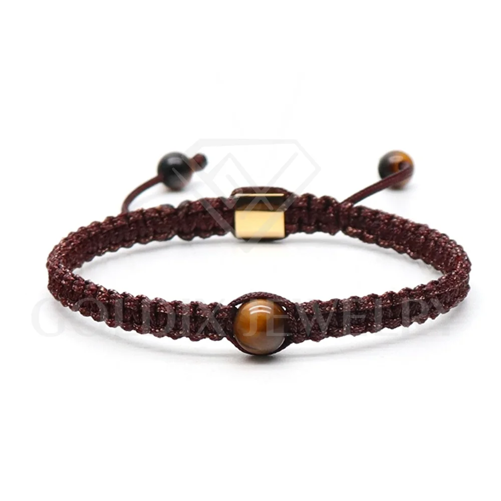 Flat Knot Woven String Couple Bracelet  Bracelet For Couples adjustable Rope Braided red tiger eye beaded Bracelets Handmade