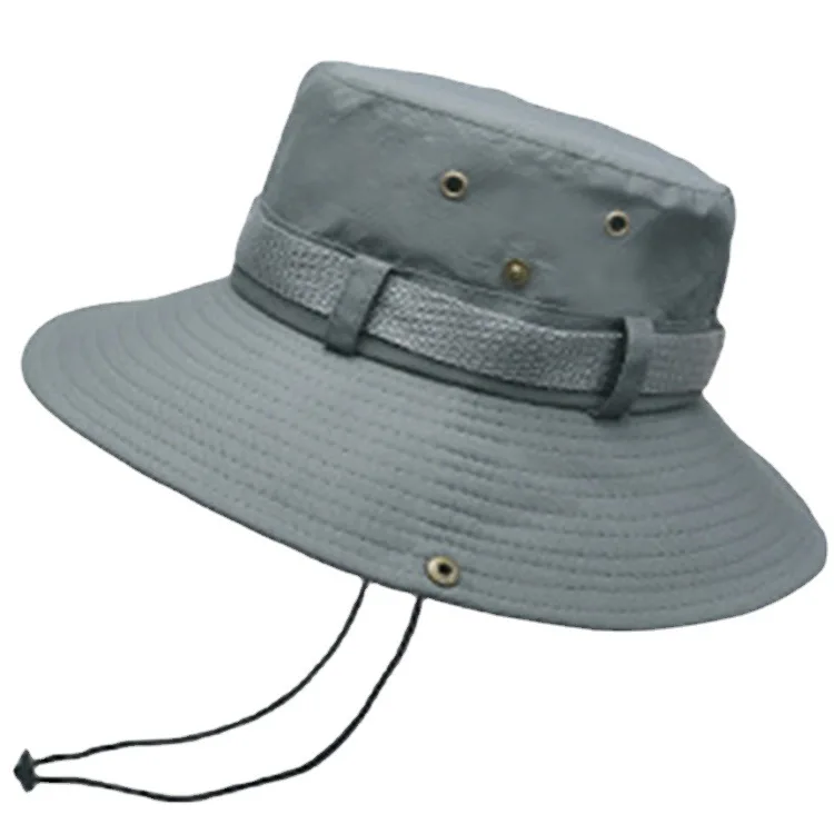 Custom Summer Solid Foldable Bucket Hats For Mens Fisherman Hats With Wide Brim Sun Fishing Breathable Mesh Polyester Sun Hat