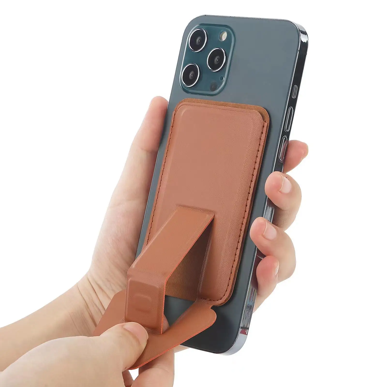 Custom Folding Self-Adhesive Phone Wallet Sticker Card Slot Premium PU Leather Cell Phone Card Holder With Stand