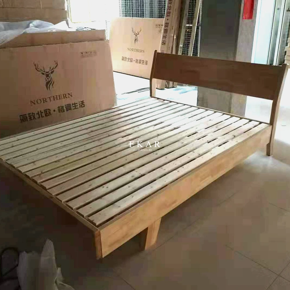 Современная мебель для спальни рама кровати из массива дерева размер King и Queen деревянная однотонная кровать