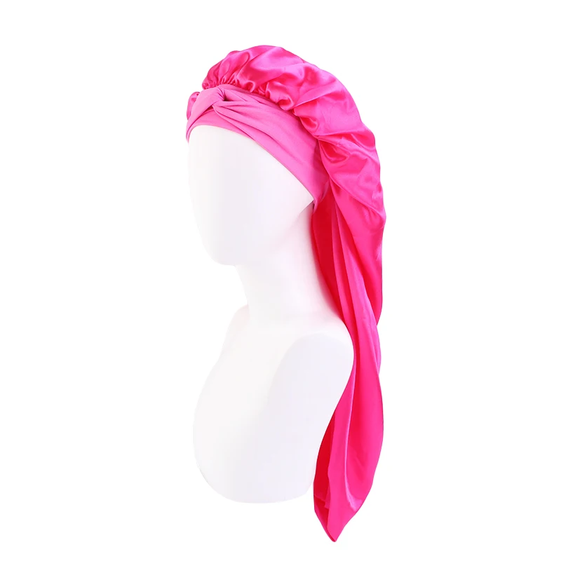 Wholesale Custom Logo Hair Accessories Long Hair Tied Satin Bonnet Adjustable Ribbon Hair Dryer Sleep Bonnets For Women