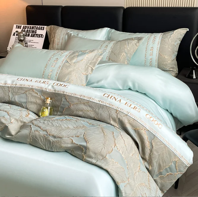 Cooling Tencel Lyocell Fabric Bedding Set - Korean Style, 4 Piece Microfiber Bed Sheets for Home