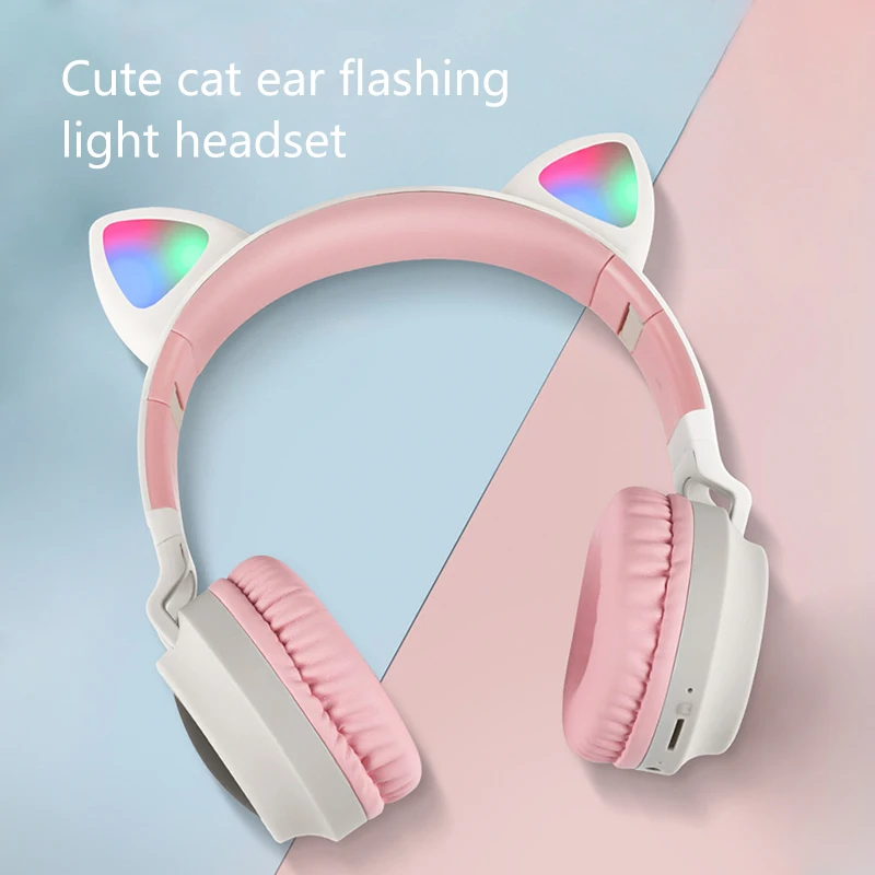 Лидер продаж, цветная светодиодная гарнитура с милыми кошачьими ушками и синими зубами, наушники, беспроводные наушники