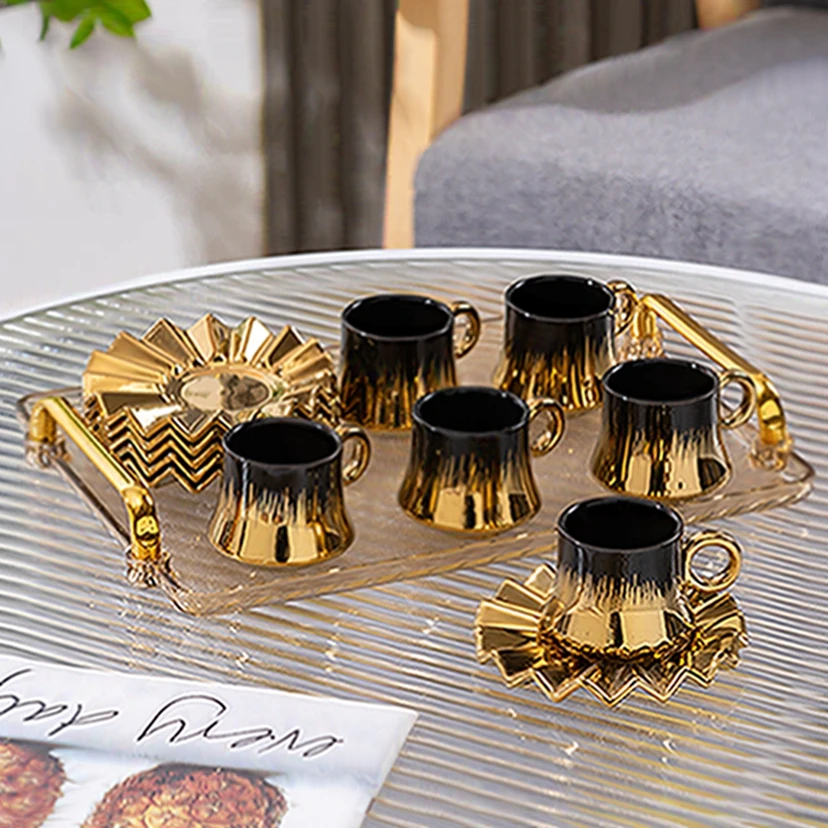 Hot Selling 90Ml Design Decal Pink Gold Plating Porcelain Gifts Coffee Ceramic Mugs Cups For Coffee Set