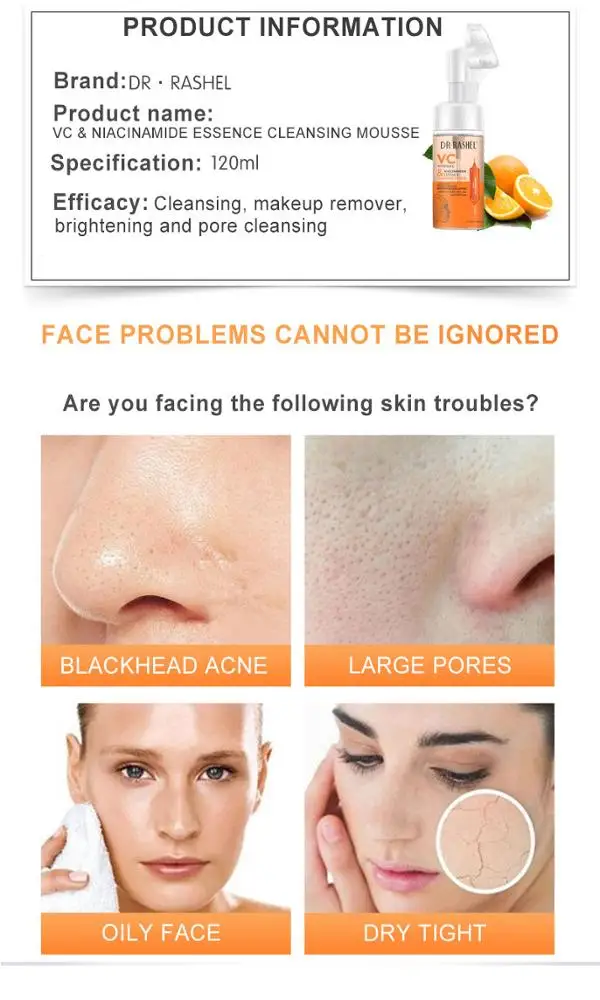 New Arrival Vc Niacinamide Essence Facial Cleansing Bubble Cleanser Makeup Remover Mousse