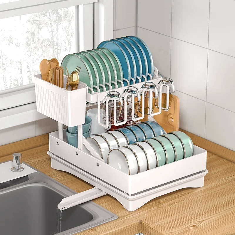 2-tier Space Saving Kitchen Organizer Multipurpose Dish Drying Rack Dish Rack Drainer with Draining Tray