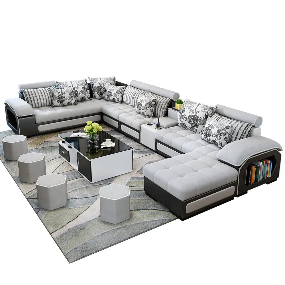 Современный регбийные кожанные секционные Мебельная Ткань спальный диван-кровать бархат 7 Seater серый диван мебель диван в гостинную
