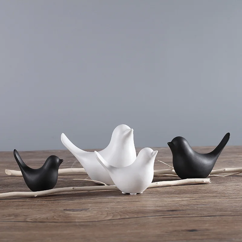 Modern Black White Abstract Bird Ornaments