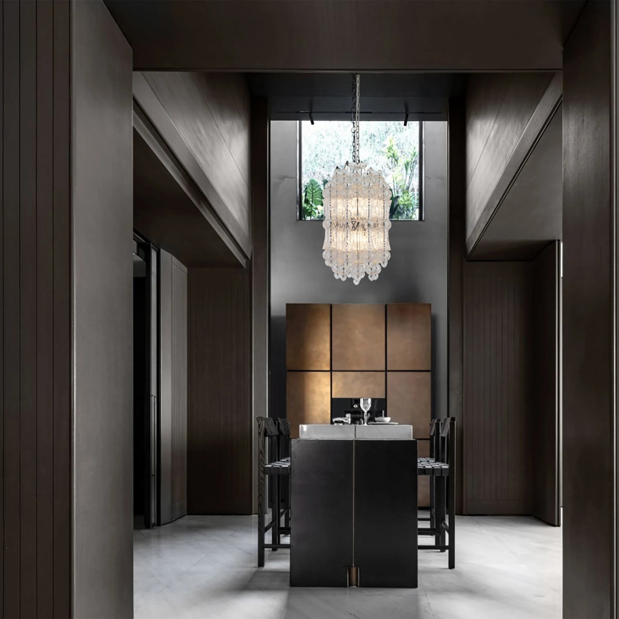 2024 New decorative glass lights chromium white color noble round villa chandelier Hand-made glass chandelier