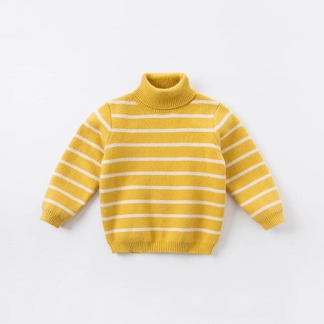 
New style yellow stripe warm turtleneck children knit sweater 