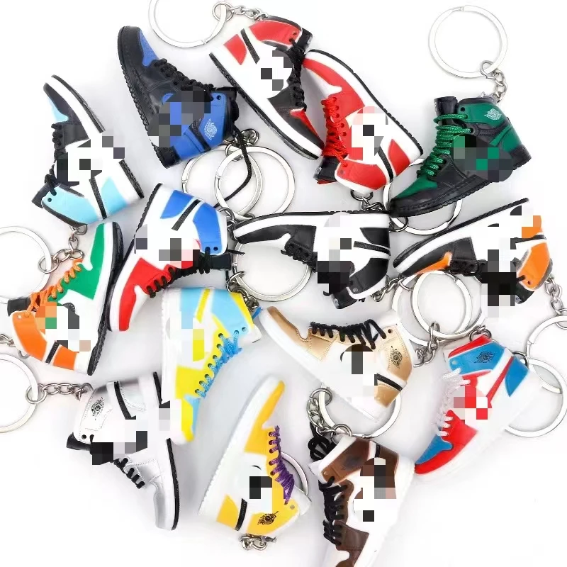Stock Newest Pvc Silicone 3d Mini J Ordan Air For ce AJ1 Trainers Basketball Shoe Keychain 3D Mini Sneaker Keychain With Box