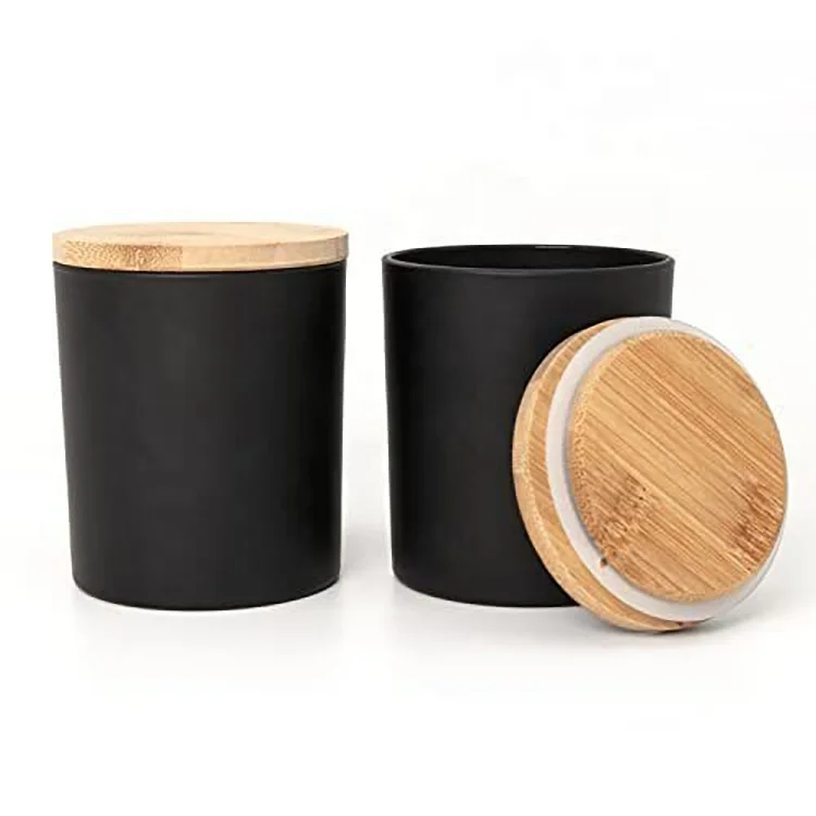 6oz 8oz 10oz 12oz 14oz 15oz wooden candle jar amber black frost matte clear glossy reusable empty glass candle jars with wooden