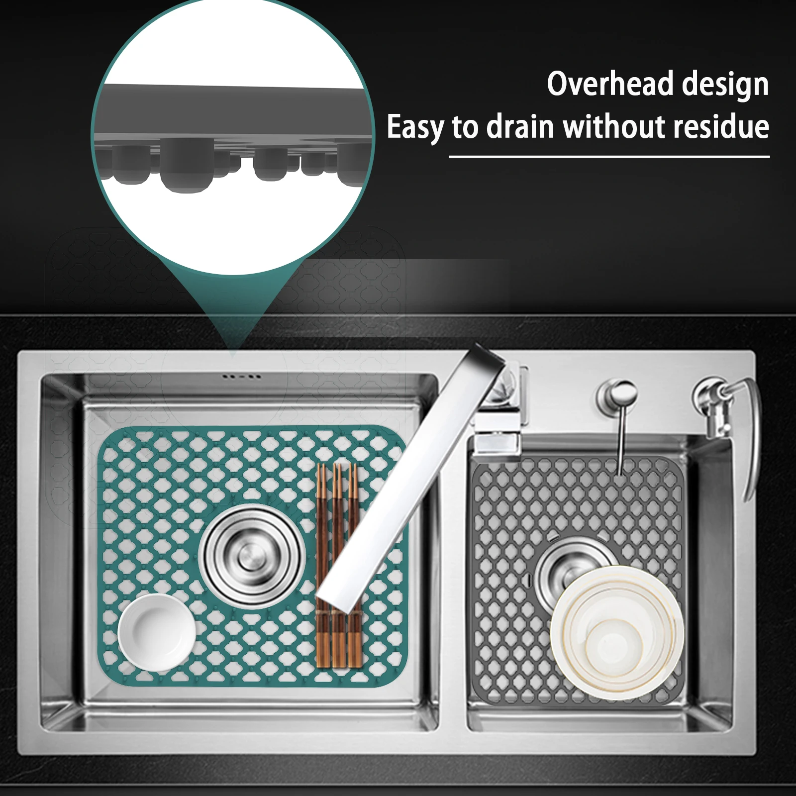 Hot Sale Kitchen Sink Protector Mat Pad Set Silicone Sink Mat Sink Divider Protector Silicone Kitchen Mat