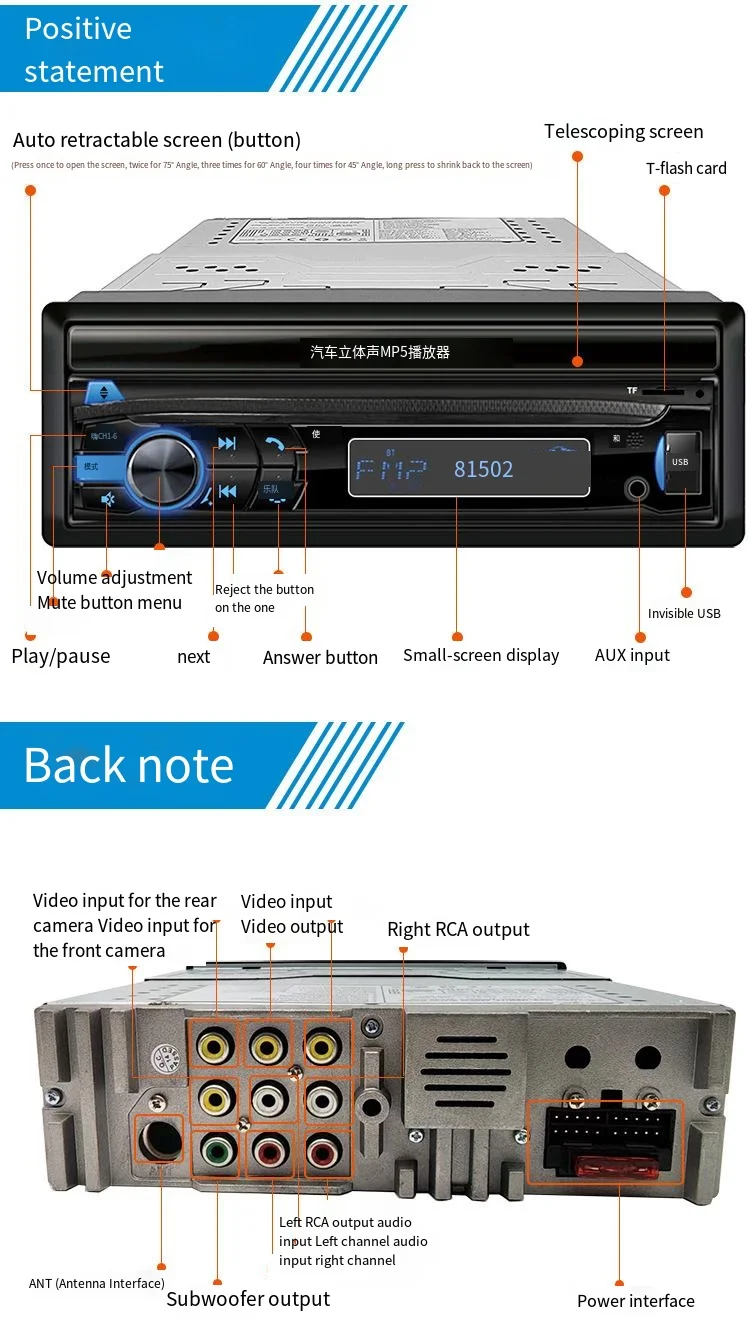 2024 Fashion products android auto retractable 7 inch car monitor lcd stereodvd player portable mp5 player for car