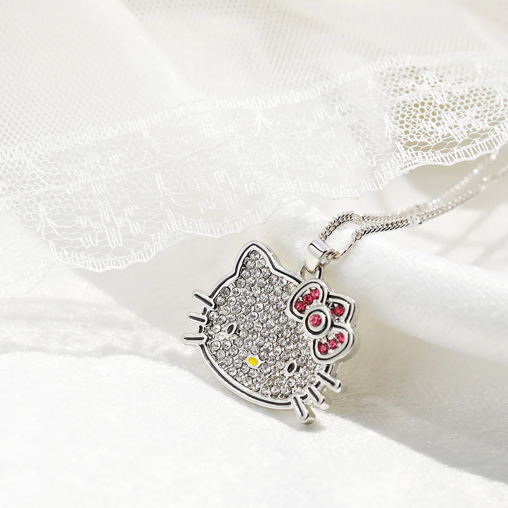 Trendy Fashion Design Pendant Platinum plating Rhinestone  Hello Kitty Jewelry Statement Necklace for girls