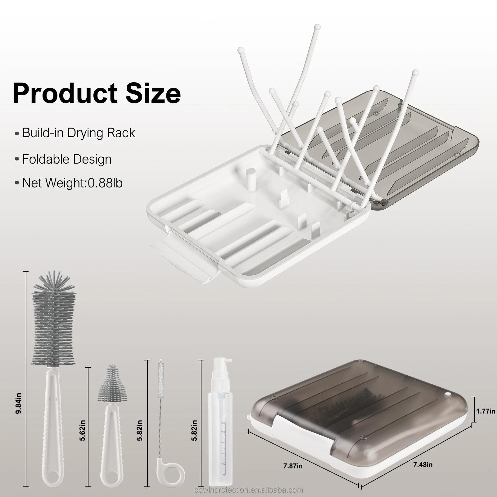 Patented products 6 in 1 silicone baby bottle brush cleaner set baby bottle drying rack holder for hands free feeding