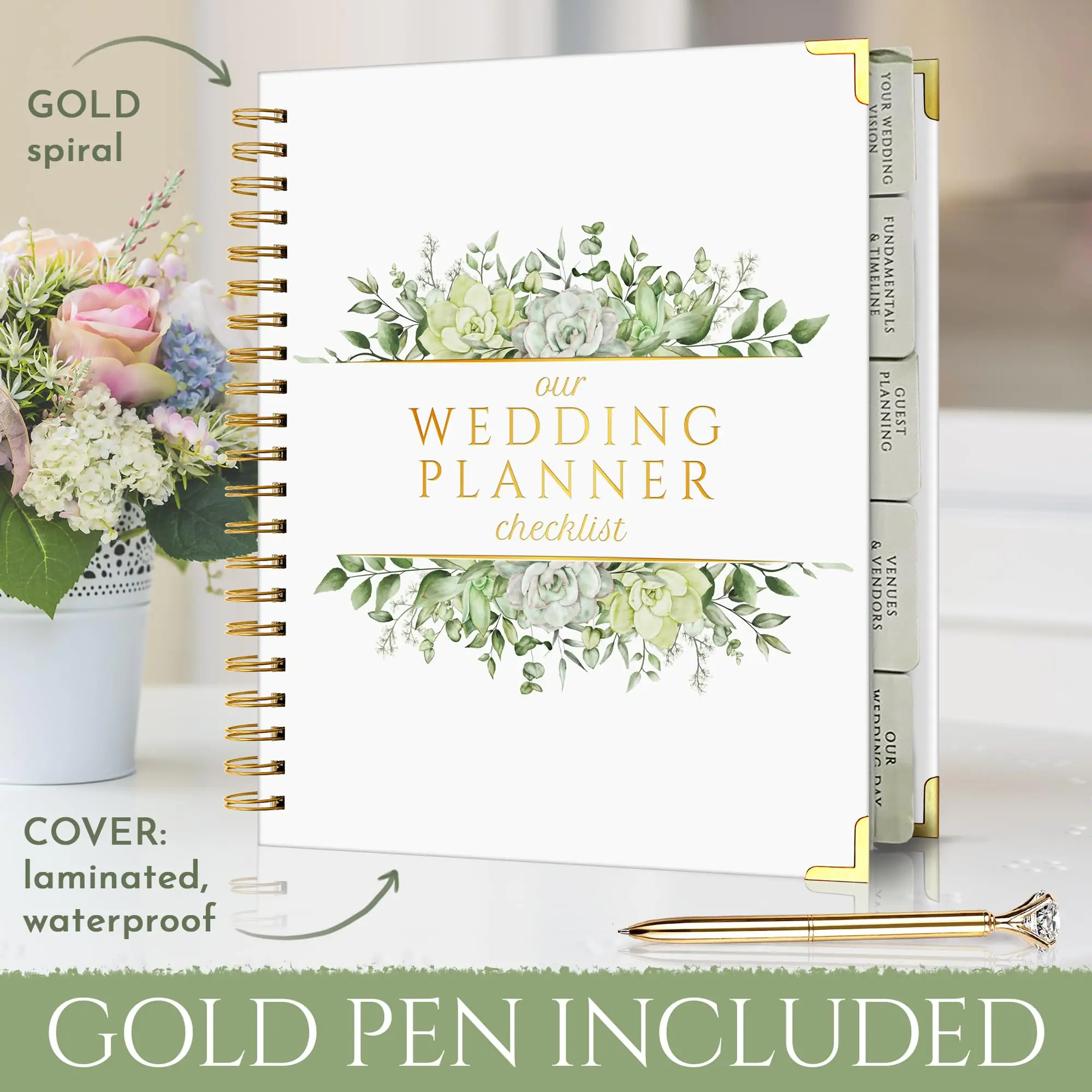High quality custom wedding planner with gold edge color printing pregnancy journal spiral notebook with pen