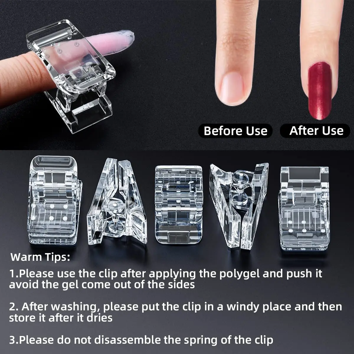 Poly Gel Quick Building Nail Tips Clip Plastic Transparent Finger Extension Builder Finger Extension Clip Nail Tips Clips DIY Ma