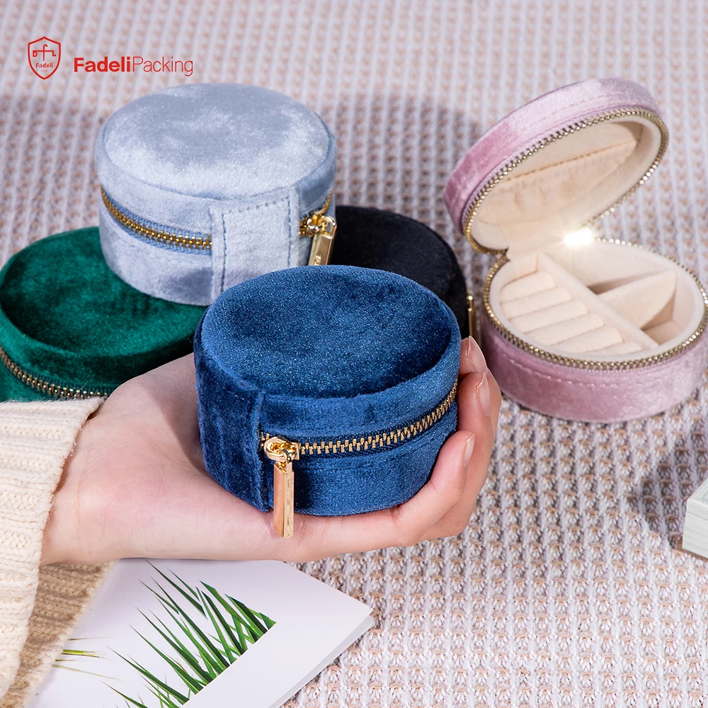 Wholesale Custom Zipper Organizer Jewelry Travel Hard Vintage Boxes Jewel Royal Blue Necklace Velvet Storage Box