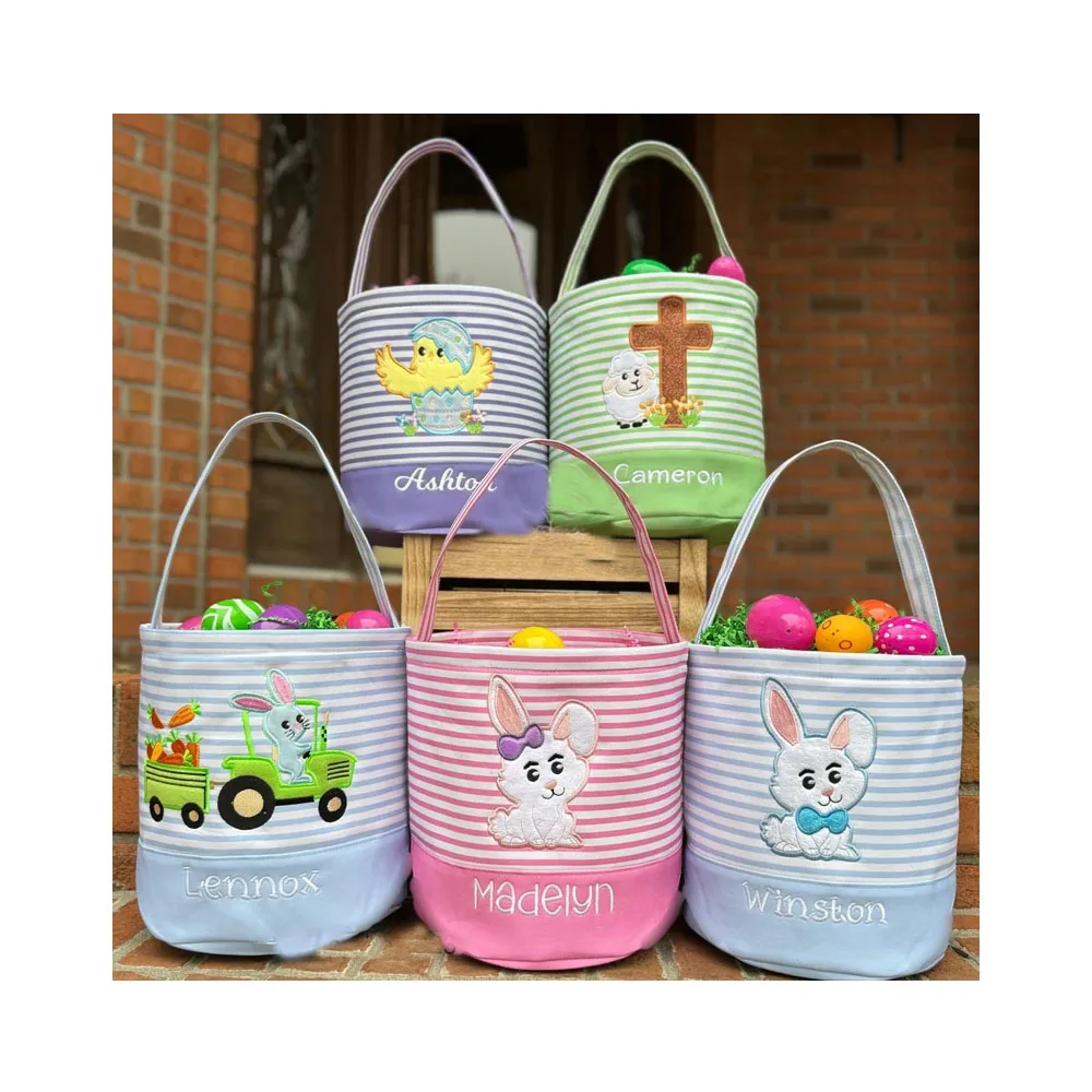 Wholesale Empty Easter Bunny Bucket Sublimation Stripe Baskets New Easter Basket