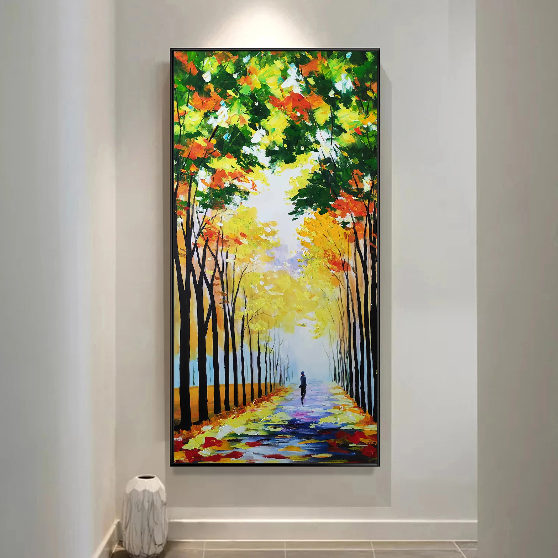 Handpainted Abstract Oil Painting of a Colorful Tree on Canvas Landscape Artwork